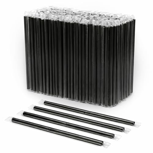 Individually Wrapped Black Drinking Straws - 7.75" Standard Size, Pack of 200