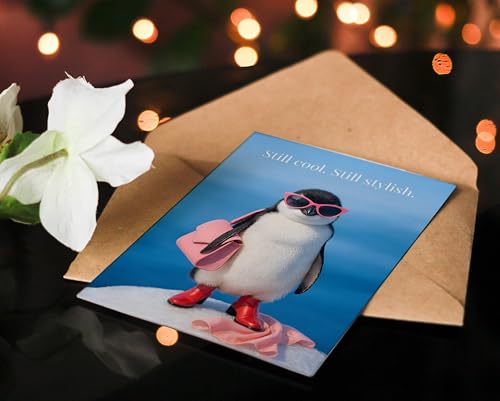 Funny Penguin Birthday Card for Women – 5x7 Folded Card with Envelope