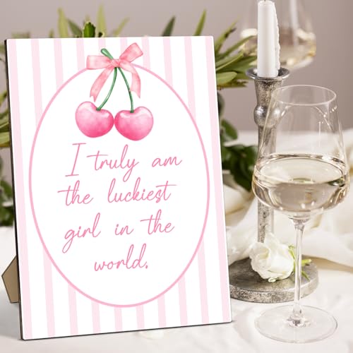 Pink Stripes Wooden Desk Sign – 8x11 Table Decor Gift for Women