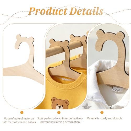 10 Pack Wooden Baby Hangers with Bear Ears - Non-Slip Toddler Clothes Storage