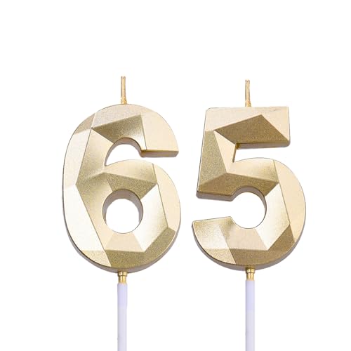 Gold 65 Birthday Candles - 2 Pack | Non-Toxic Birthday Decorations