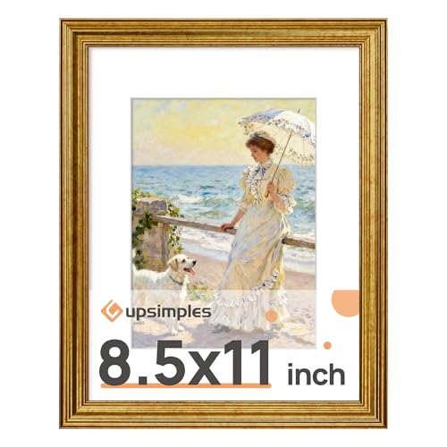 upsimples 8.5x11 Vintage Gold Picture Frame for Wall or Tabletop Display