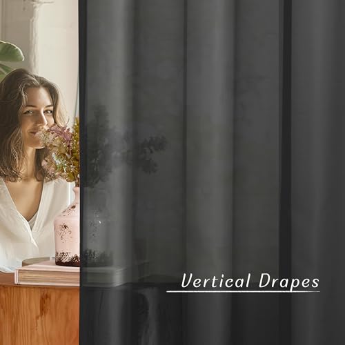 NICETOWN Black Sheer Curtain Panels 54" x 84" - Pack of 2