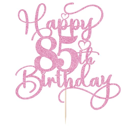 Pink Glitter 85th Birthday Cake Topper - Pre-Assembled Party Decor