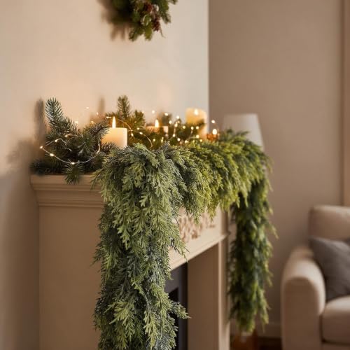 2-Pack 9FT Two-Tone Artificial Cedar Garland for Holiday Decor