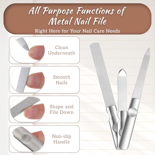 Tiesome 3-Piece Stainless Steel Metal Nail File Set for Thick Toenails