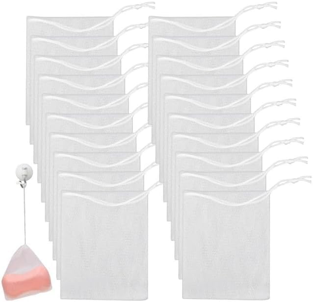 20-Pack Exfoliating Soap Saver Pouch Mesh Drawstring Bags for Bath