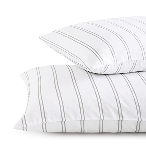 King Size Striped Pillow Cases - Gray White Ticking Stripe Set of 2