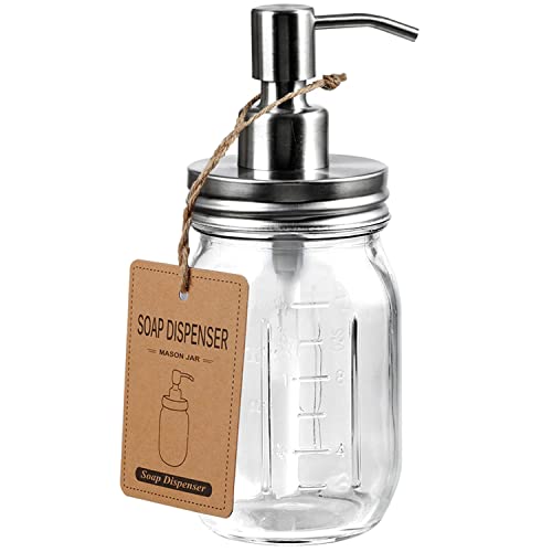 Amolliar 16oz Mason Jar Soap Dispenser with Brushed Nickel Pump