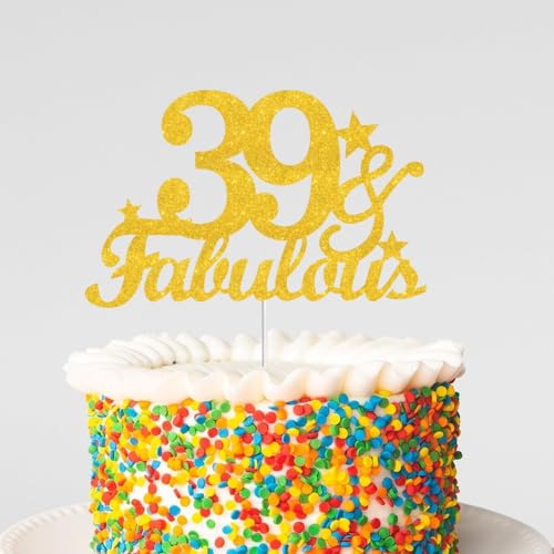 39 & Fabulous Gold Glitter Cake Topper - 39th Birthday Party Decoration