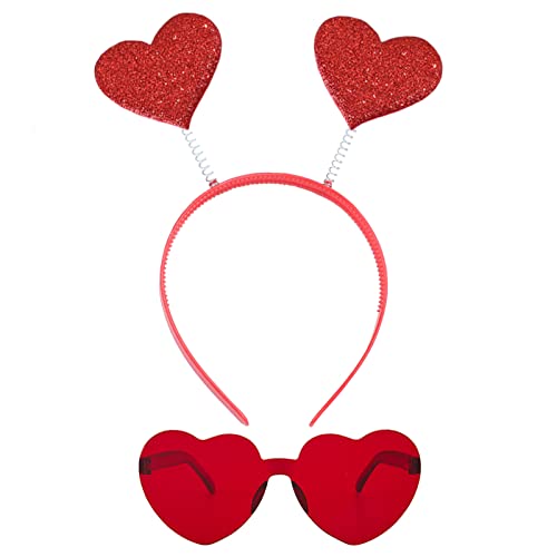 WLBON Valentine's Day Heart Headband and Red Heart Sunglasses Set