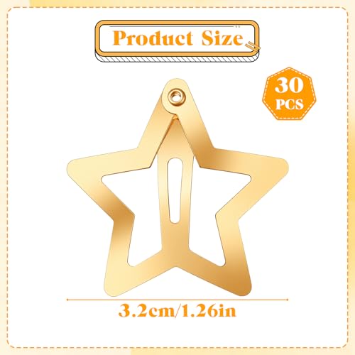Azefnuhk Gold Star Hair Clips 30-Piece Metal Snap Barrettes for Women Y2K