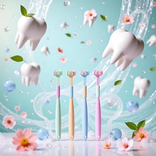 ZLmoue 3-Sided Soft Bristle Toothbrush 2-Pack Wrap-Around Deep Clean