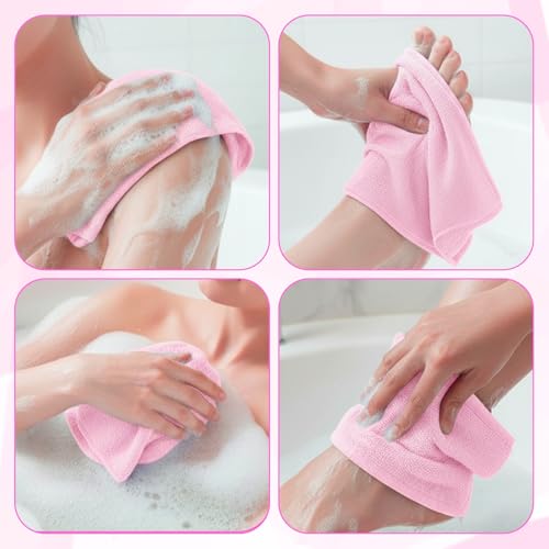 Cobee 3 Pcs Exfoliating Back Scrubber with Handles Nylon Stretchable Shower Bath Towel