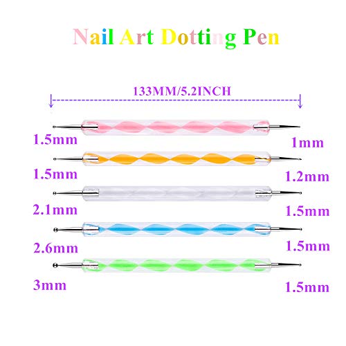 HiMo 5-Piece 2-Way Nail Art Dotting Pen and Manicure Tool Set