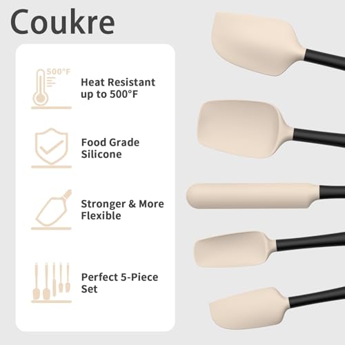 Coukre 5-Piece Silicone Spatula Set High Temp Food Grade Dishwasher Safe Beige Black