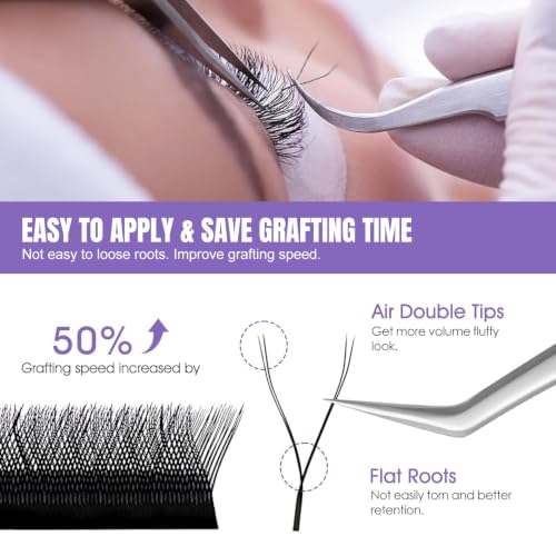 NATUHANA YY Lash Extensions 0.07 D Curl 9-15mm Mix Premade Fan 4D Y Black