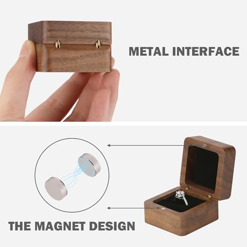 LETURE Wooden Ring Box, Small Black 1-Slot Vintage Wood Jewelry Holder