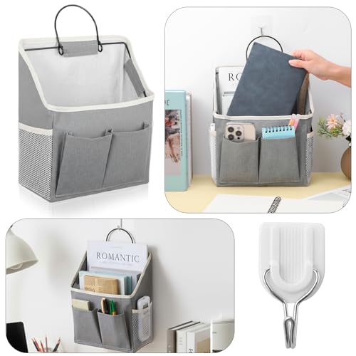 Wall Hanging Storage Basket with Pockets, Cotton-Linen Organizer