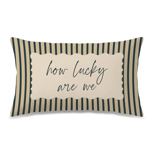 FOPENEM Lucky Inspirational Pillow Cover 12x20 White Farmhouse Decor