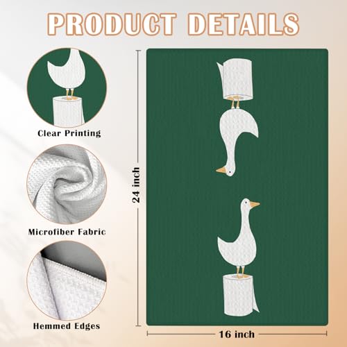 Funny Goose Hand Towels - Dark Green Farm Animal Decor, 16x24