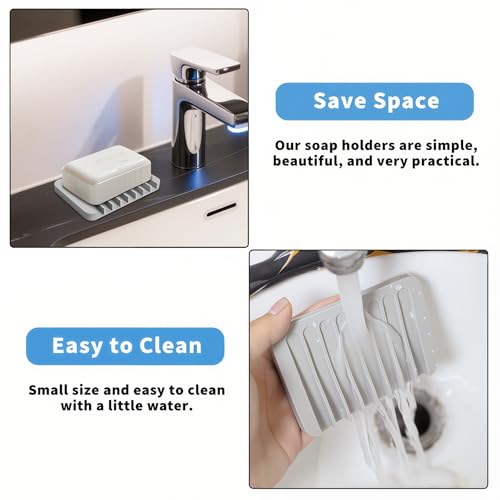 Self-Draining Silicone Soap Dish Set of 2 - Non-Slip Design