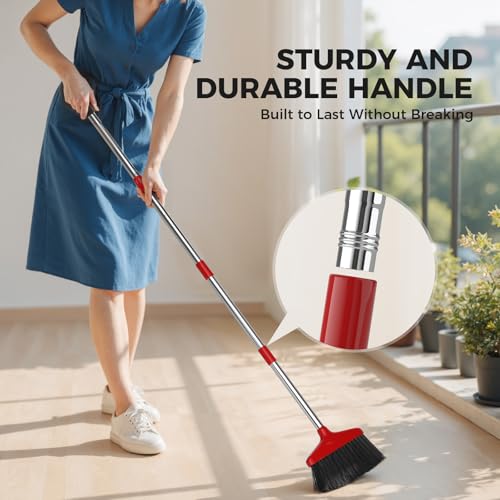Nodirz Handy Broom with Adjustable Stainless Steel Handle - Indoor/Outdoor Use
