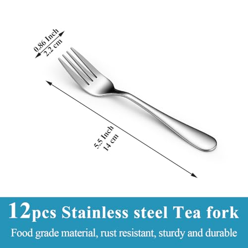 Berglander 12-Piece Stainless Steel Dessert Forks Set - 5.5 Inch Small Cake & Fruit Forks for Party, Restaurant, Hotel, Dishwasher Safe