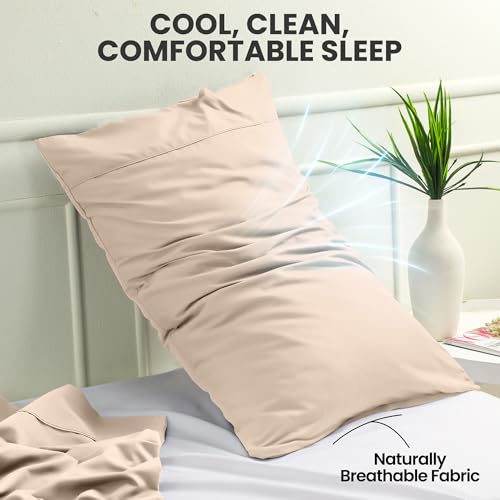 Ultra Soft Beige Pillow Cases Set of 4, Queen Size 20x30 Inches