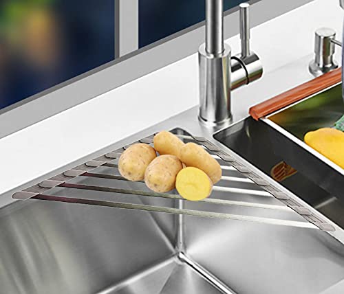 SUS304 Stainless Steel Corner Sink Dish Drying Rack - Space Saver