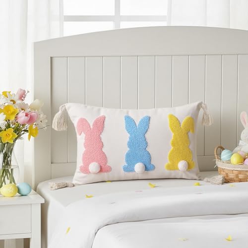 Easter Bunny Pillow Covers 12x20 Inch - Colorful Rustic Decor