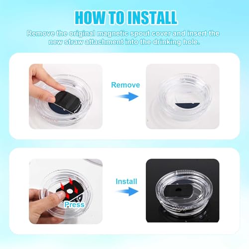 2pcs Straw Lid Attachment with 6pcs Straws Compatible with YETI Tumbler 20oz 30oz Travel Mug, BPA-Free Straw Lid Cup Accessories for Yeti Stronghold Lid Straw Parts Cover (Black White)