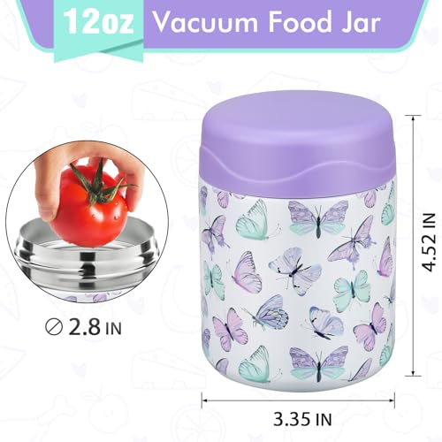 Wiwens 12oz Insulated Food Jar - Stainless Steel Bento Box, White-Butterfly
