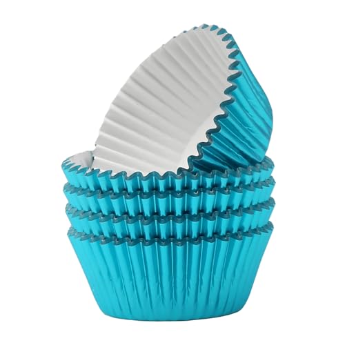 Mombake Aqua Blue Foil Cupcake Liners - Standard Muffin Baking Cups, 100ct