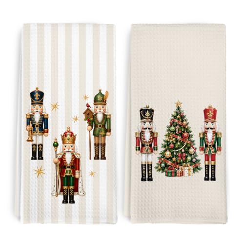 Christmas Nutcracker Decorative Kitchen Hand Towels Set of 2 - Holiday Season Home Decor