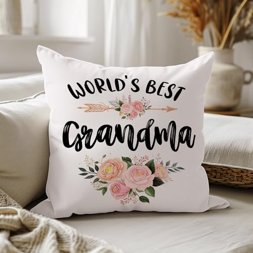Grandma Throw Pillow Cover - World's Best Grandma Gift, 18x18in