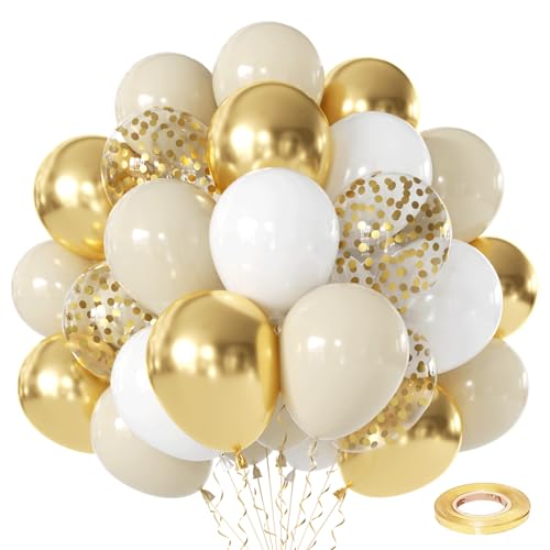 50 Pcs Sand White & Gold Confetti Balloons for Parties