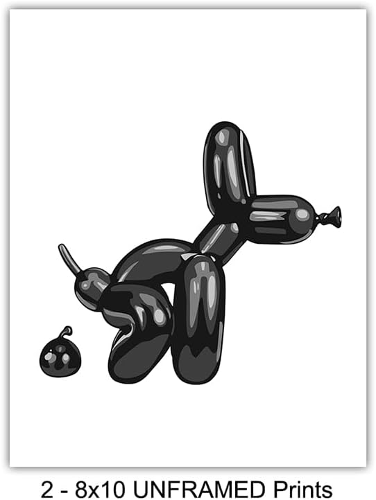 Skiennix Balloon Dog Bathroom Decor Set - Cute Y2K Black Bath Print & Wall Art | Aesthetic Kids' Decor