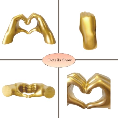 MuSeek Gold Heart Hands Sculpture - Small Romantic Couple Statue, 5.4in Gold Decor for Living Room & Gifts
