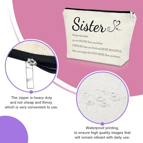 Sazuwu Inspirational Sister Makeup Bag - Cotton Linen Travel Pouch