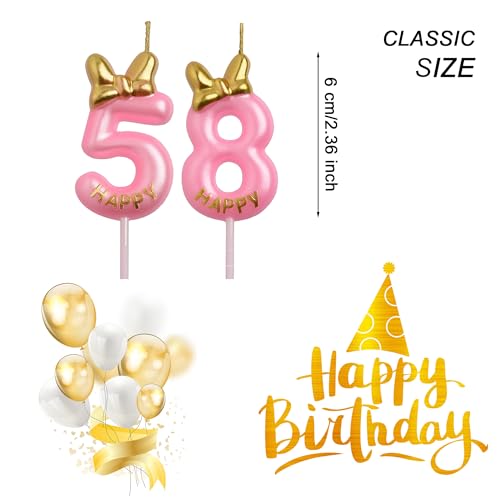 Rose Gold 58th & 85th Birthday Candles with Crown & Bow