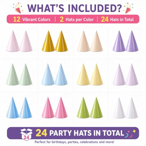 Pre-Assembled Pastel Party Hats for Adults - Birthday Celebration