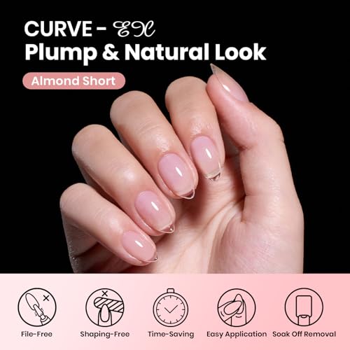 Beetles Curve-EX Short Almond Gel Nail Tips - 160pcs Pre-Etched Soft Acrylic
