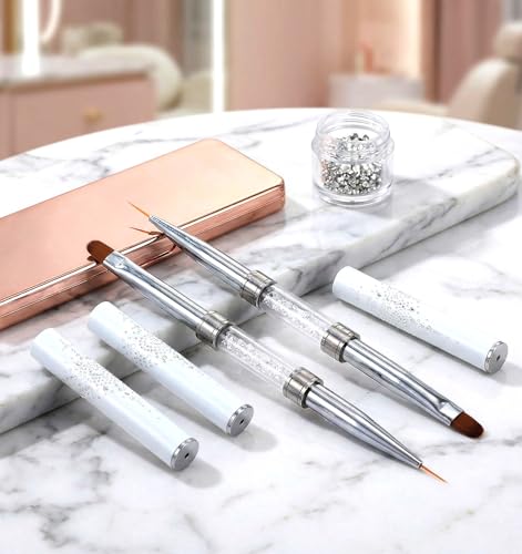 Thrymme Dual-Head Builder Gel Nail Brushes Set 2 Pcs with Rhinestone Handle