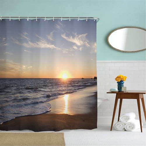 Goodbath 84 Inch Beach Sunset Shower Curtain 72x84 Waterproof Polyester