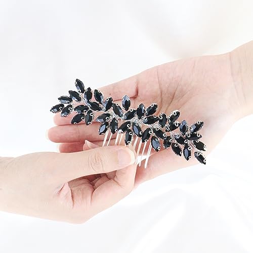Brihasory Black Rhinestone Bridal Hair Comb Wedding Hair Accessory