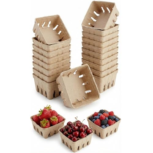 15 Pack Compostable Berry Baskets - Small Vented Produce Storage
