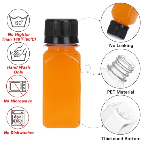 Moretoes 2oz Plastic Ginger Shot Bottles - 14 Pack Leak-Proof Juice Containers
