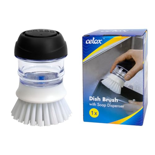 CELOX Soap Dispensing Dish Brush with Handle for Kitchen Pots and Sinks