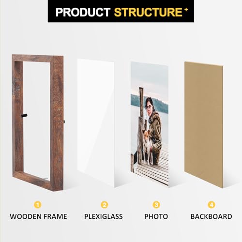 Rustic Wood Double Picture Frame 4x6 - Hinged Photo Display